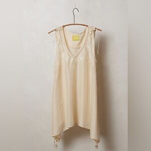 100% Silk Maeve Anthropologie Afterglow Embroidered Top Ivory Blouse Size Small
